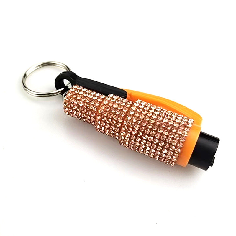 Wholesale Leopard Print Car Key Life Hammer with Diamond Car Plastic Keychain